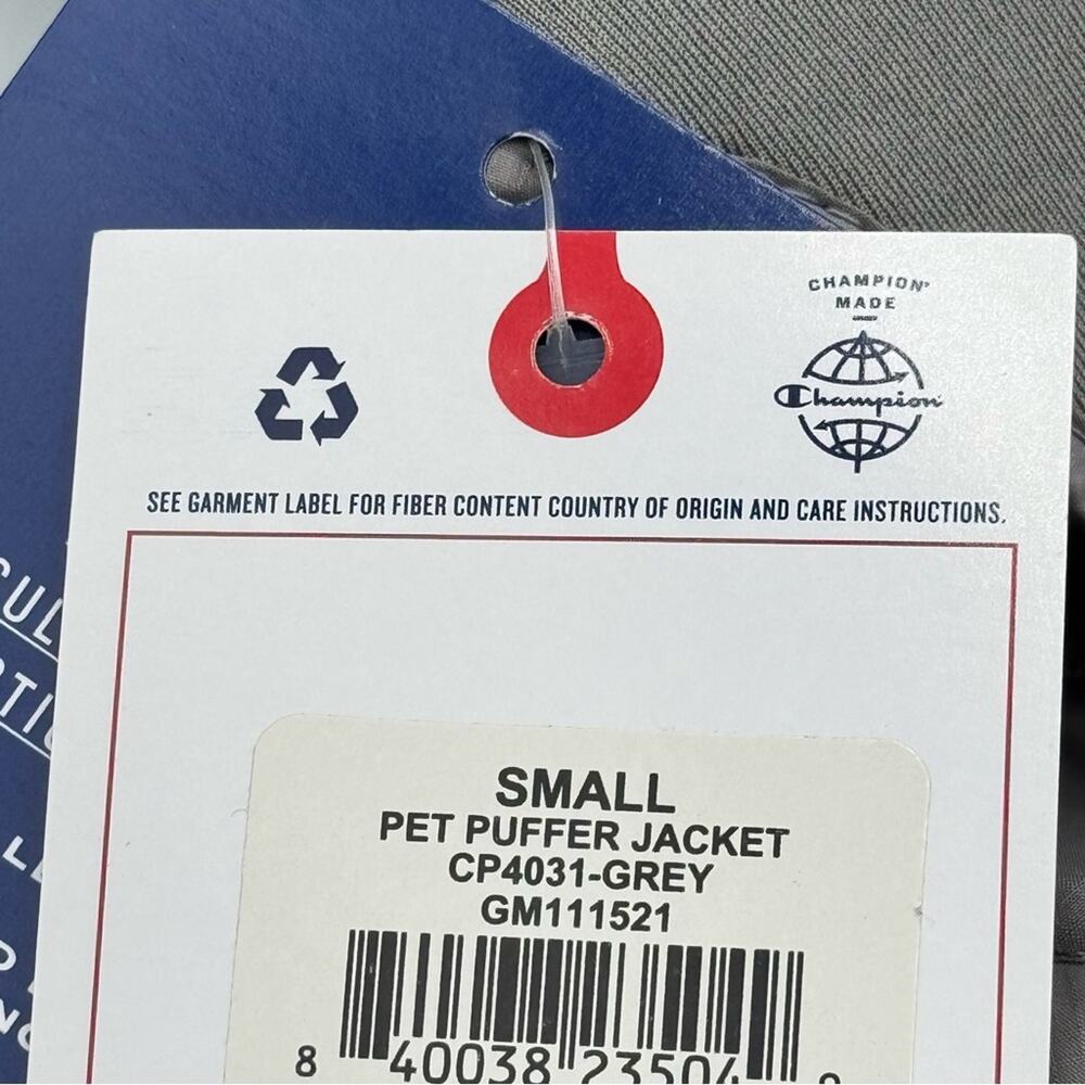 Champion Grey Hooded Puffer Jacket Vest Dog’s Size Small - Picture 6 of 10